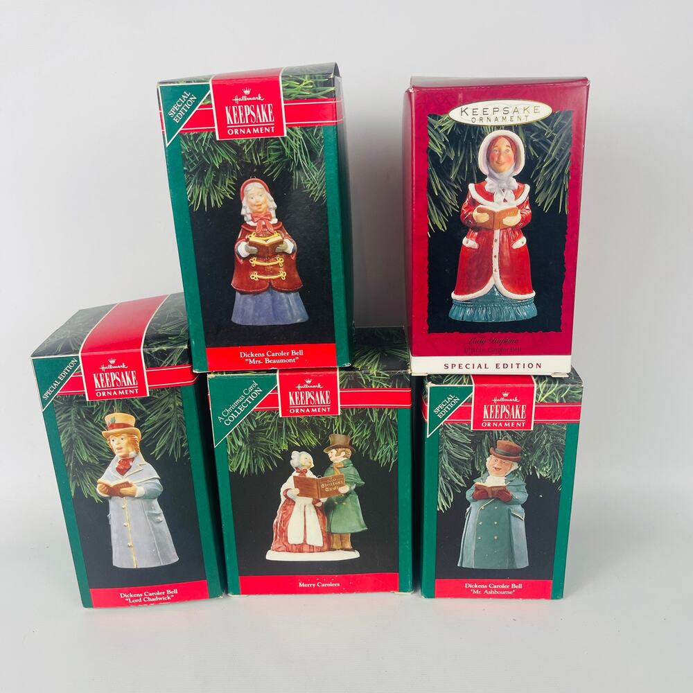 Hallmark Keepsake Dickens Caroler Bells (4) and Merry Carolers (1) Ornaments